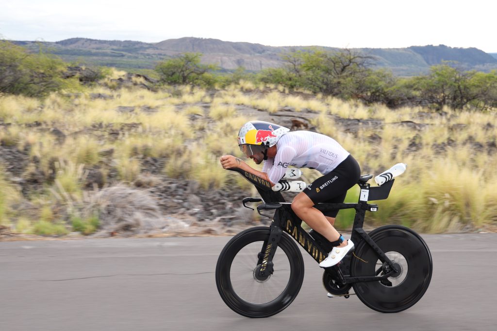 Defending champion Sam Laidlow of France got out to a fast start during the bike portion during the VinFast Ironman World Championship on Saturday in Kailua Kona, Hawaii. (Photo: Ezra Shaw/Getty Images for Ironman)