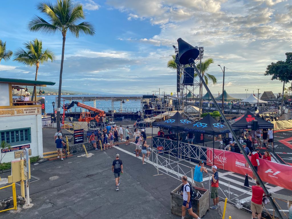 Downtown Kona was a beehive of activity on Friday in preparation for the 2024 VinFast Ironman World Championship. (Cammy Clark/Big Island Now)